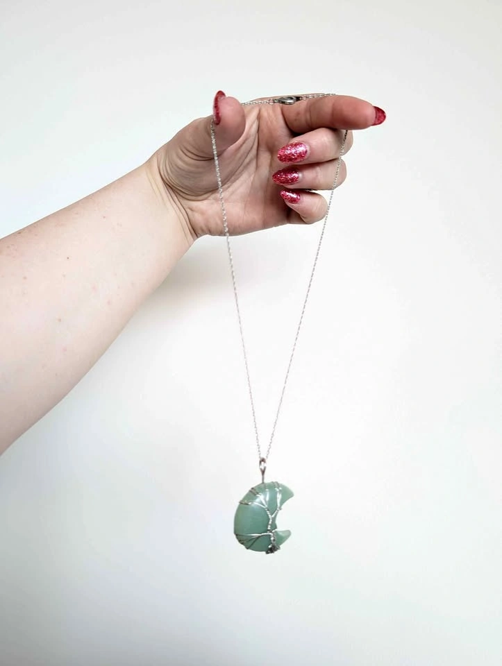 Green Aventurine Moon & Tree Necklace