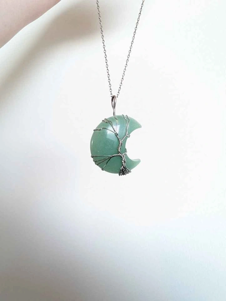 Green Aventurine Moon & Tree Necklace - photo 2