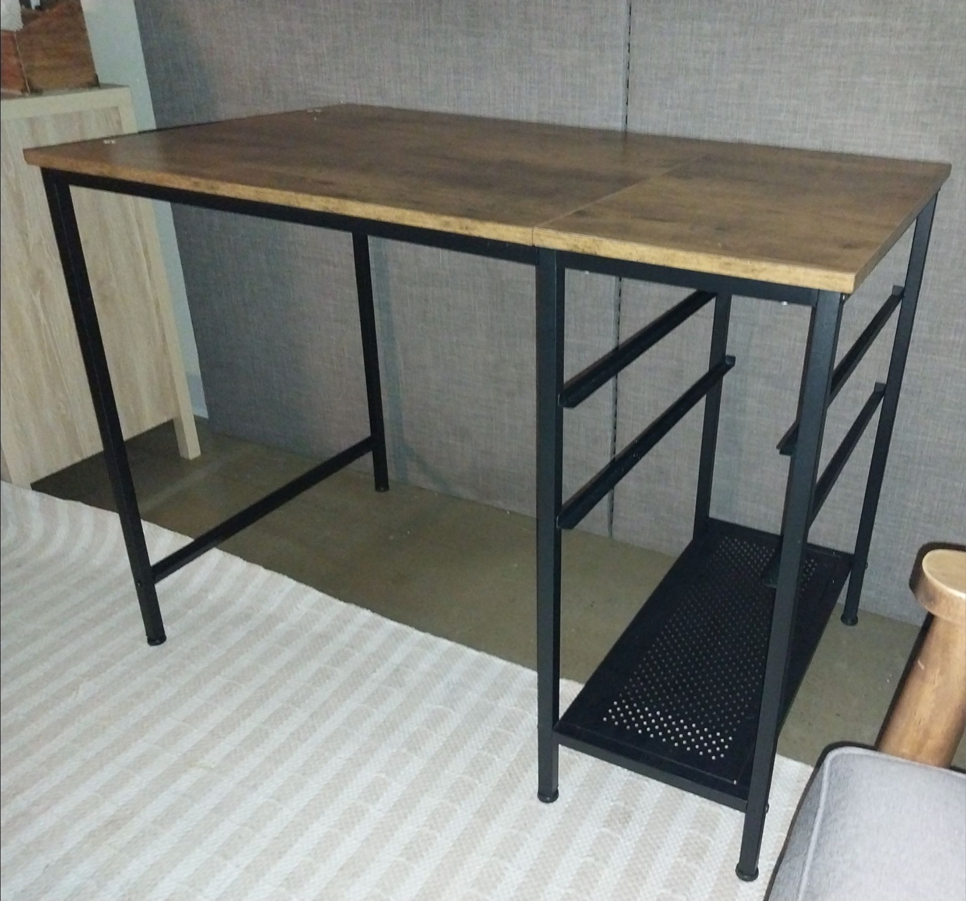 Industrial Wood & Black Metal Desk / Console Table