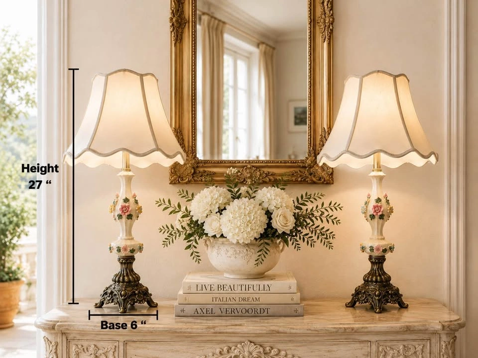 Table Lamps PAIR VTG Italian Capodimonte Ceramic Floral Appliqué - photo 2