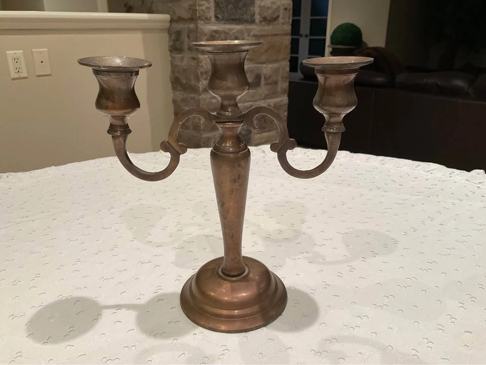 Brass Candle-Opera 3 Arm Vintage Solid Brass Made In India - photo 3