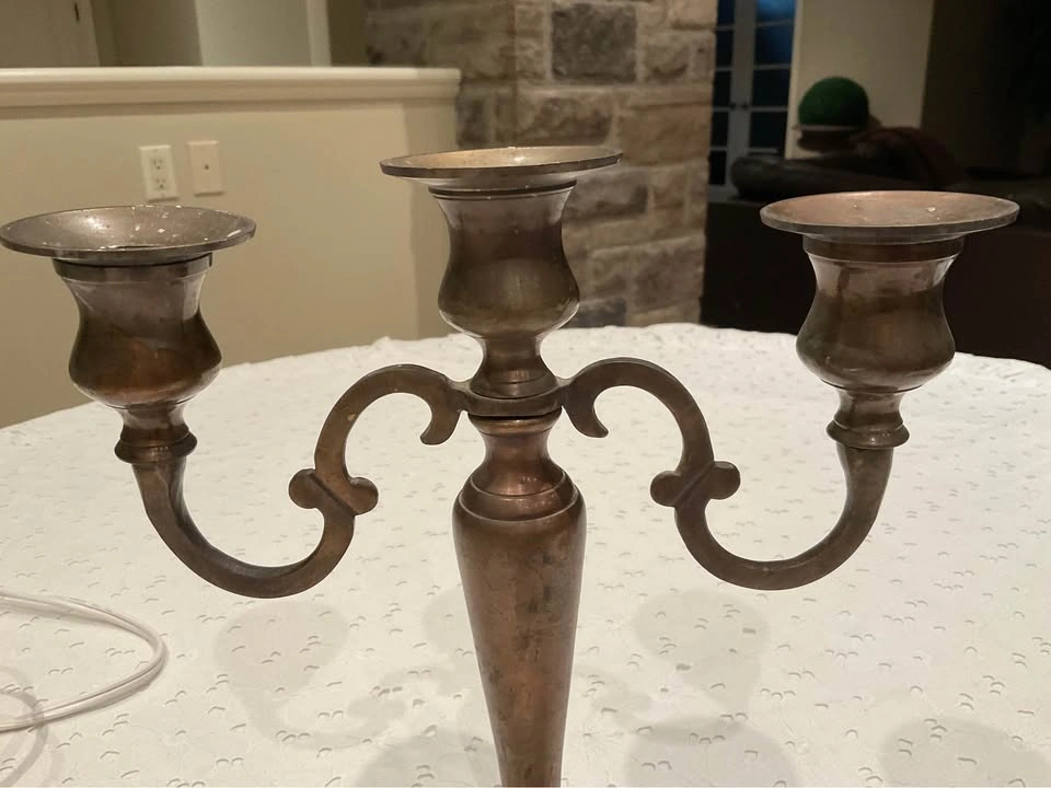 Brass Candle-Opera 3 Arm Vintage Solid Brass Made In India - photo 5