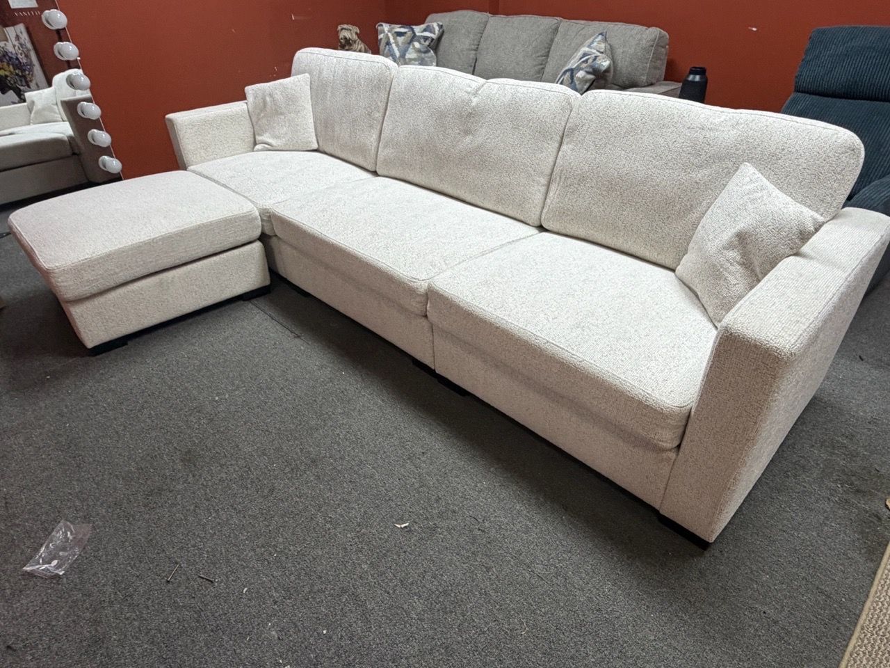 Cream Boucle Sectional Sofa with Chaise