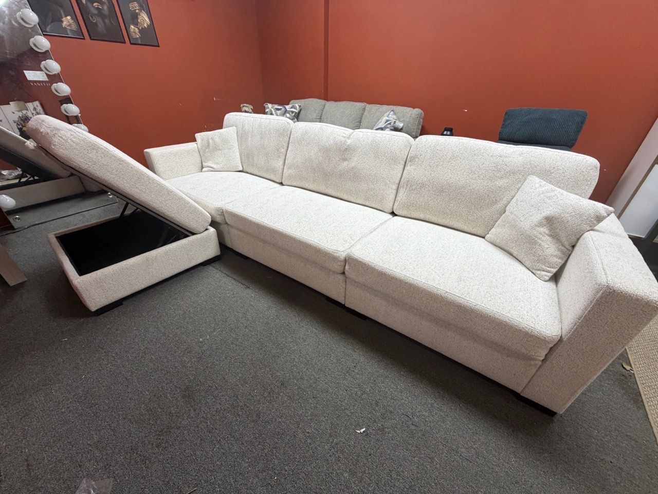 Cream Boucle Sectional Sofa with Chaise - photo 2