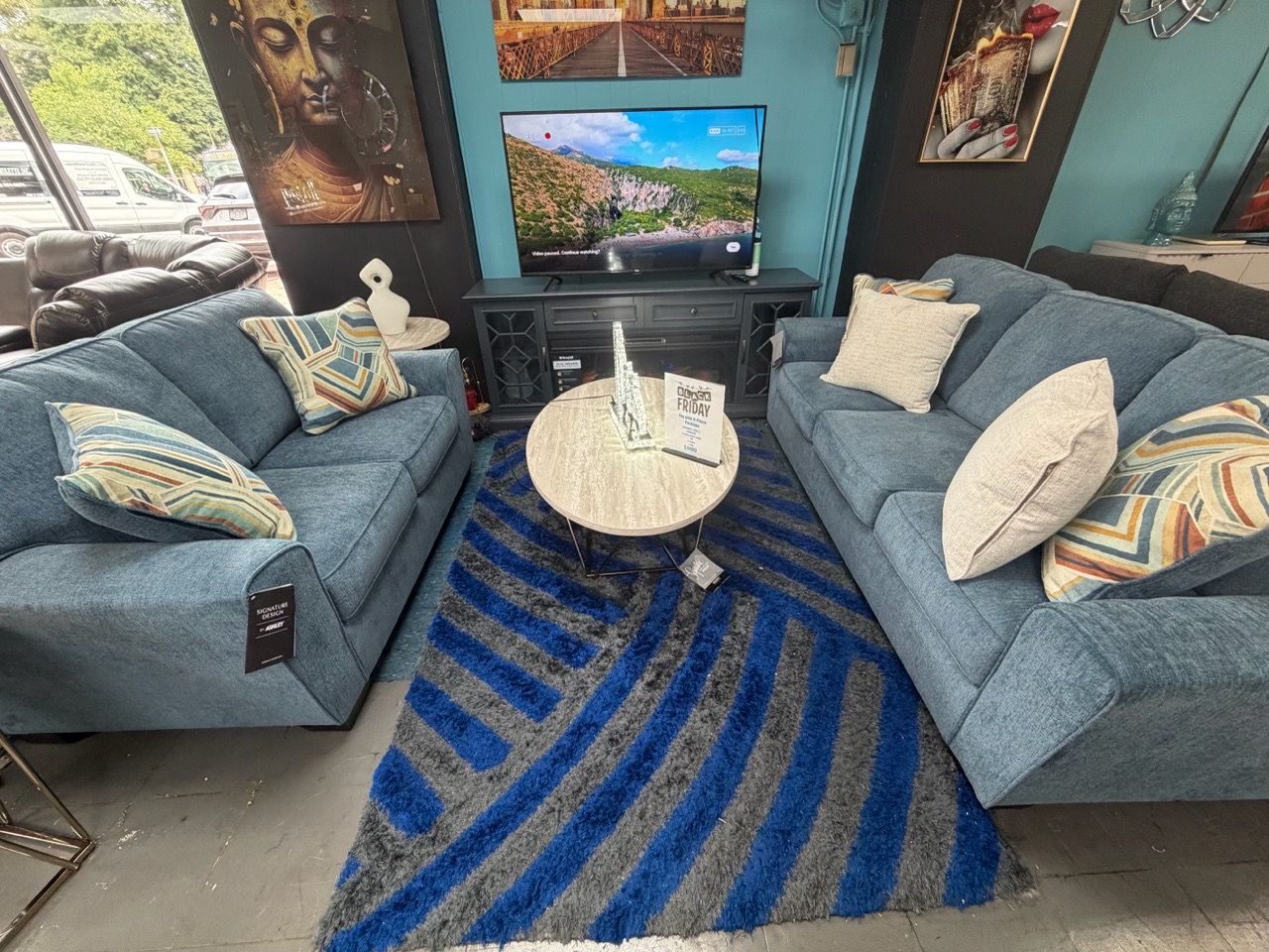 Ashley Signature Design Blue Sofa Set