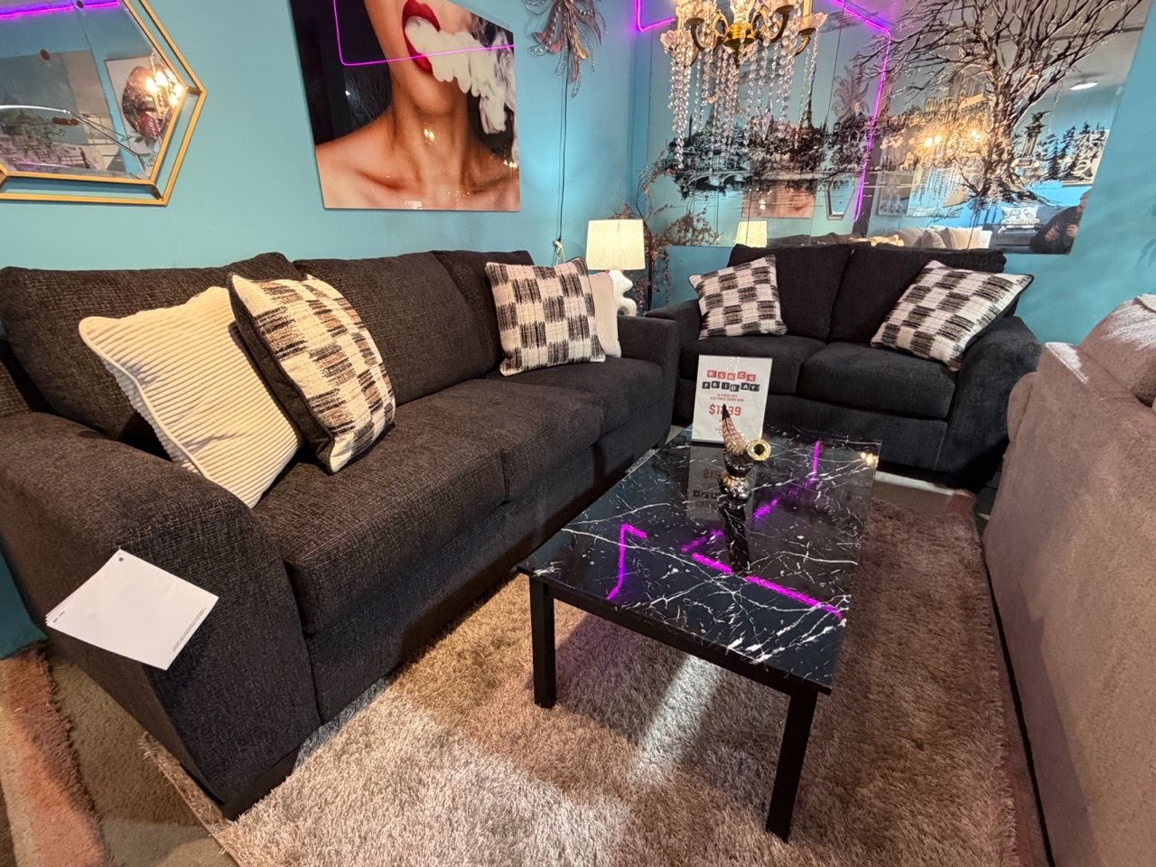 Dark Charcoal Sofa and Loveseat Set