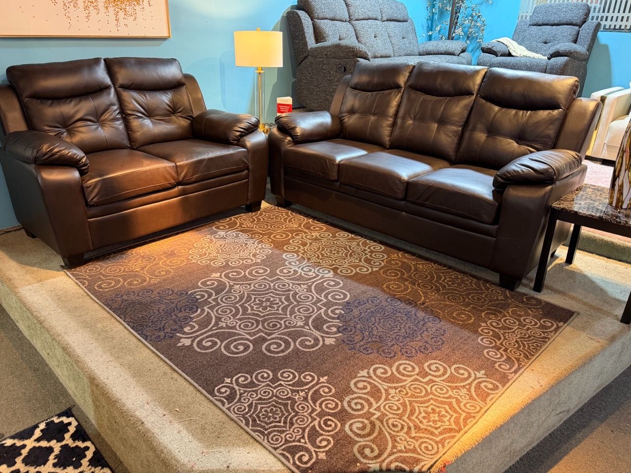 Dark Brown Leather Sofa and Loveseat Set