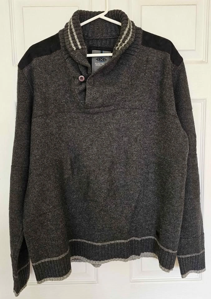 Premium Connection Men's Shawl Collar Knit Sweater - Size XL