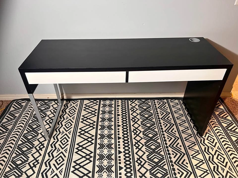 IKEA MICKE Desk - Black/White, Chrome Legs, 55” Refinished