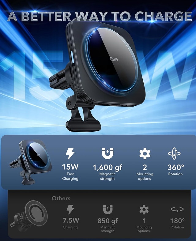 ESR Magnetic Car Mount Charger with 36W QC 3.0 15W Holder - photo 5