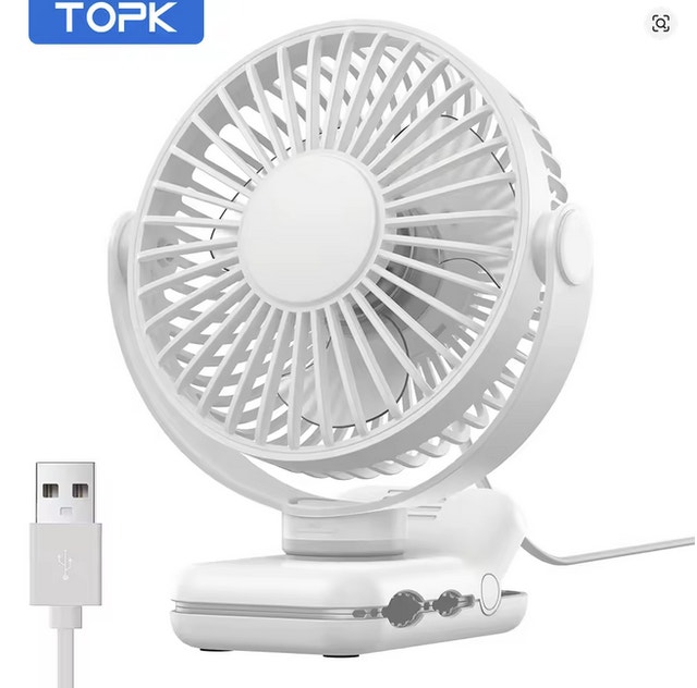 Portable Clip Fan USB Desk Fan with 3 Speeds Strong Airflow