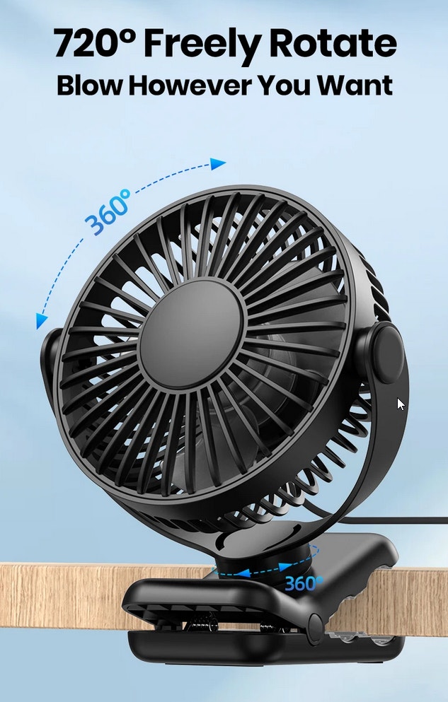 Portable Clip Fan USB Desk Fan with 3 Speeds Strong Airflow - photo 4
