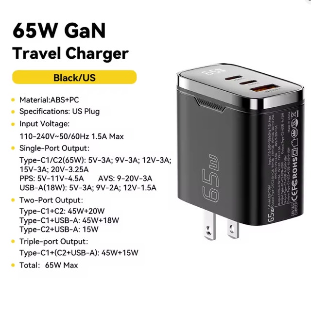 Charger 65W GaN USB Type C Charger Digital Display QC 4.0 - photo 4