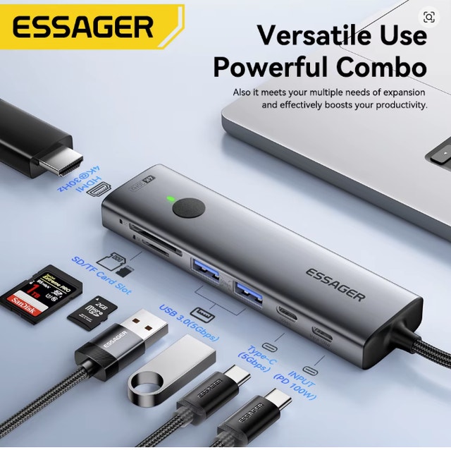 USB C HUB 4K 7-in-1 Type C to HDMI PD 100W