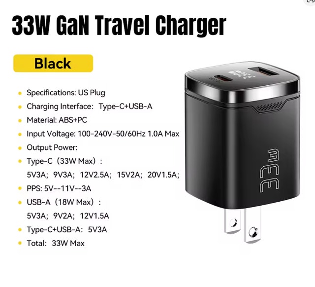 Charger 33W GaN USB Type C With Digital Display PD Fast Charger - photo 3