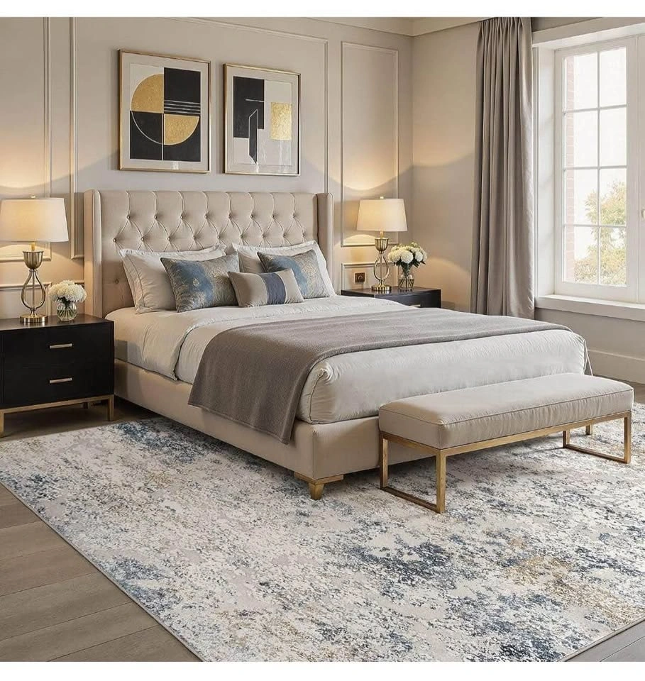 Brand new Modern 10x14 Washable Area Rug - Neutral Beige/Blue - photo 3