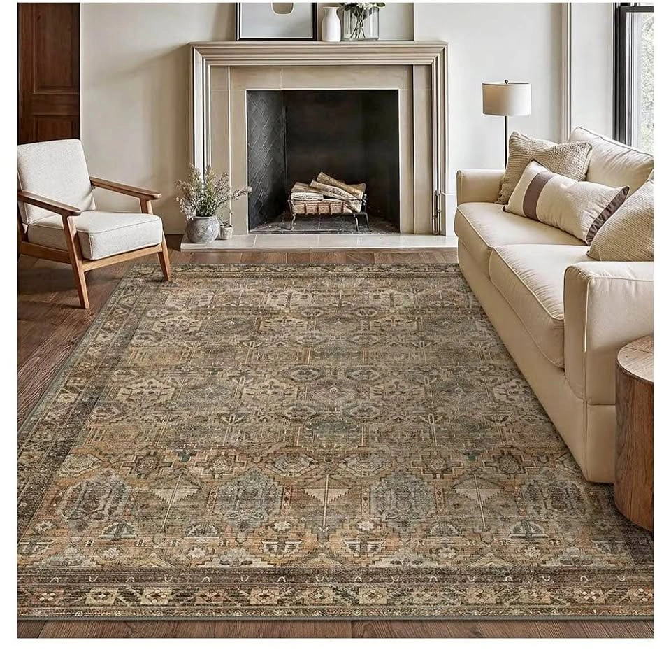Brand new Washable Area Rug 9x12, Vintage Print, Low Pile