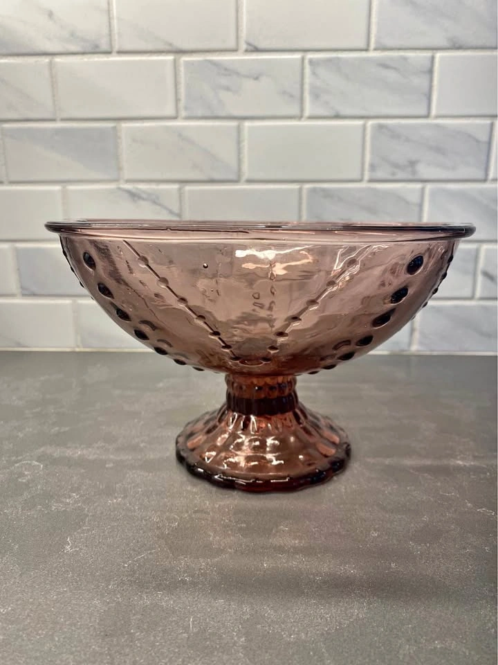 Vintage L.E. Smith Amethyst Glass Pedestal Compote