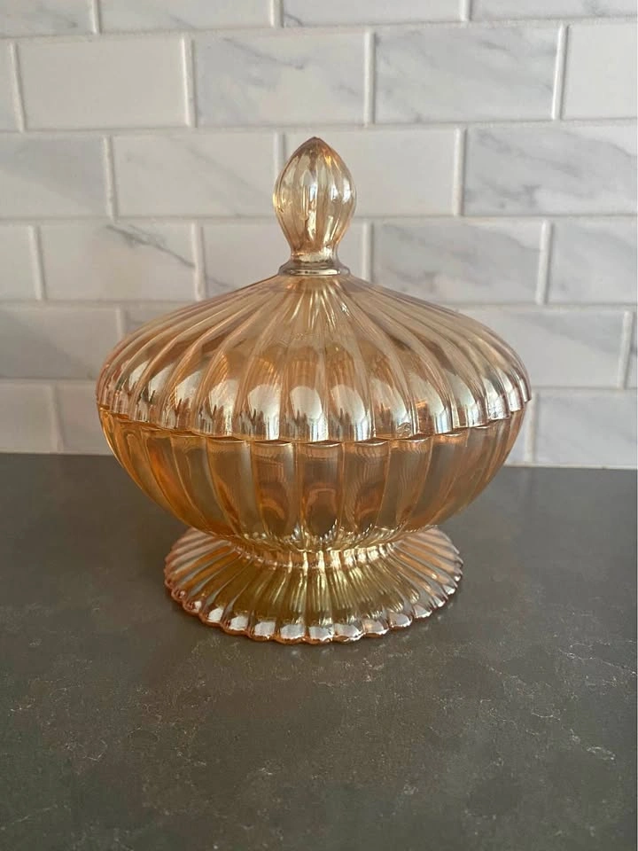 Vintage Jeanette Glass National Candy Dish with Lid