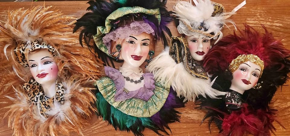 Vintage Porcelain Vegas Showgirl Wall Hangings, set of 4