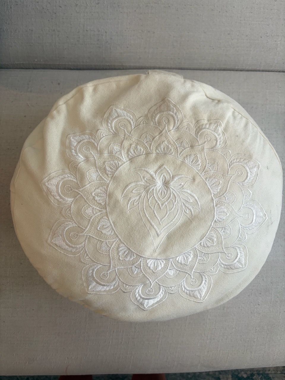 Round Meditation Cushion with Mandala Embroidery