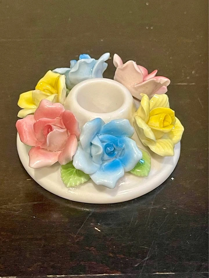 Vintage Porcelain Rose Candle Holder Made in Japan