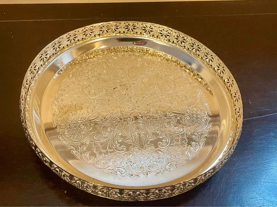 Vintage Silver-Plated Round Gallery Tray - photo 3