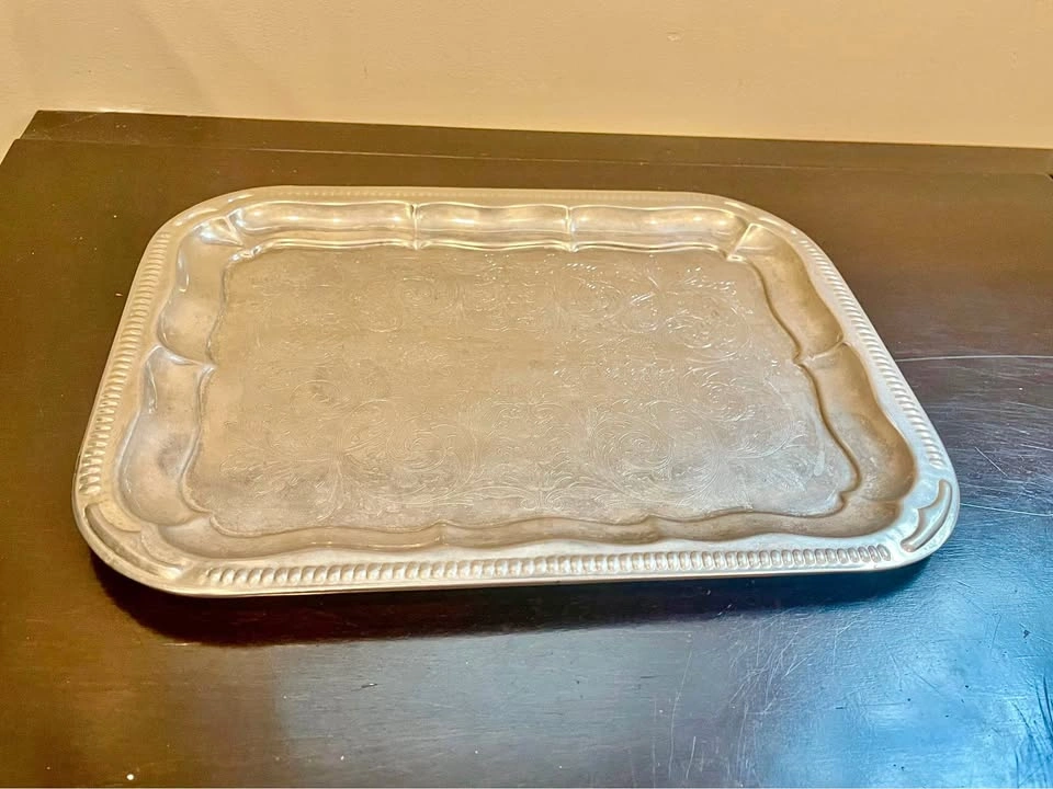 Vintage Silver-Plated Engraved Serving Tray