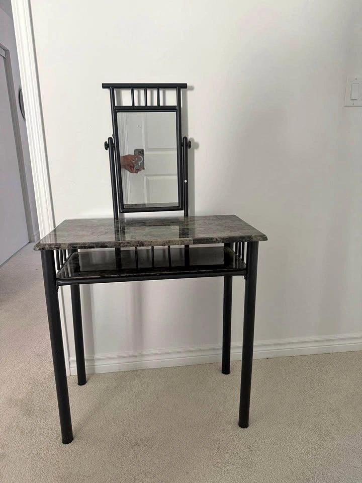 Faux Marble Vanity Table with Swivel Mirror