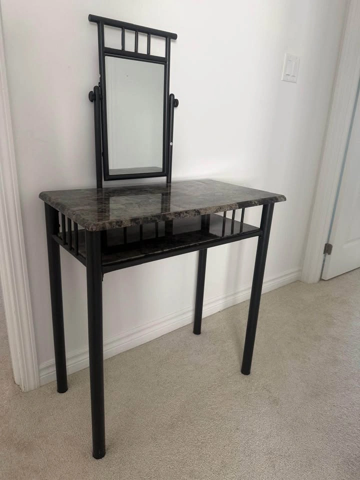 Faux Marble Vanity Table with Swivel Mirror - photo 2