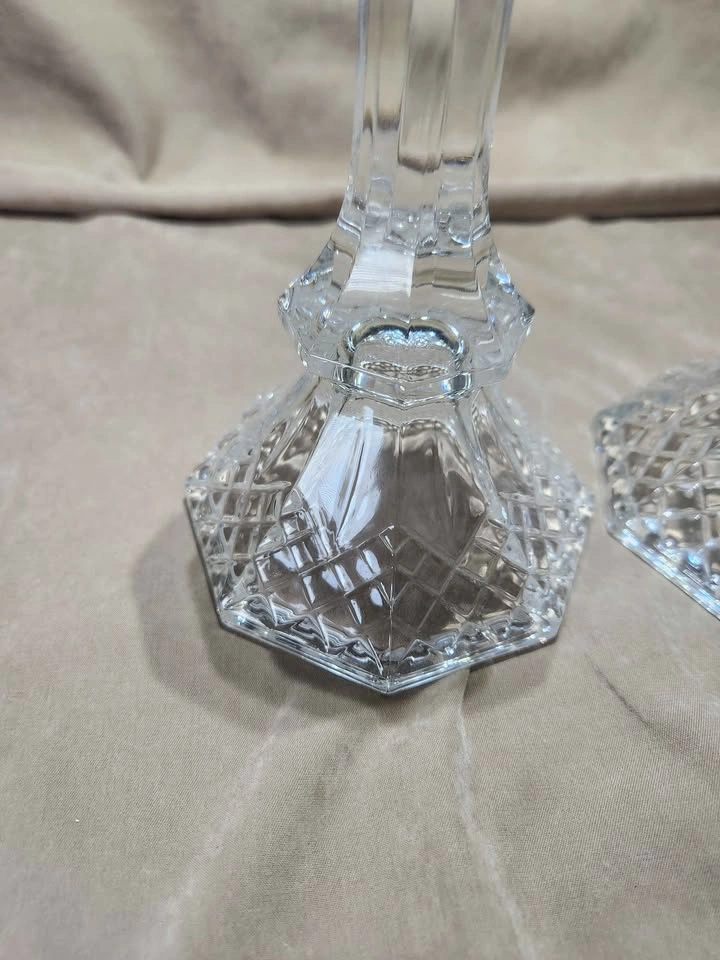Vintage Crystal Cut Glass Candlestick Holders – Set of 2 (8" Tal - photo 2