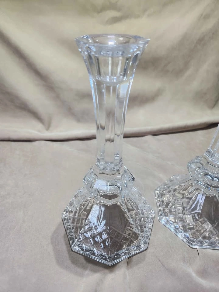 Vintage Crystal Cut Glass Candlestick Holders – Set of 2 (8" Tal - photo 3