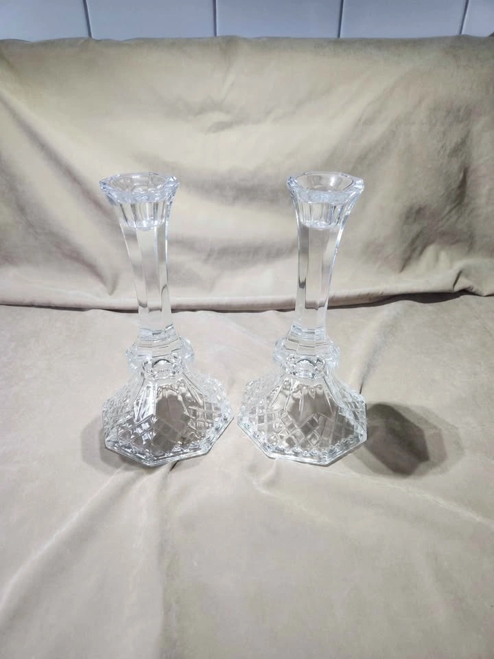 Vintage Crystal Cut Glass Candlestick Holders – Set of 2 (8" Tal - photo 4