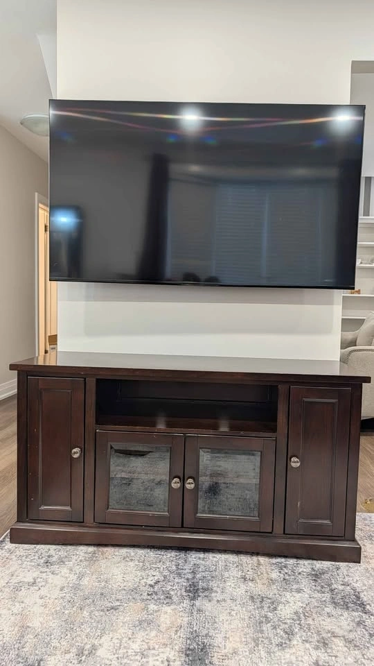 Dark Wood TV Stand Media Console with Glass Doors from The Brick - photo 2