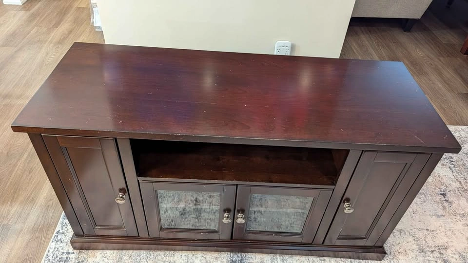 Dark Wood TV Stand Media Console with Glass Doors from The Brick - photo 4