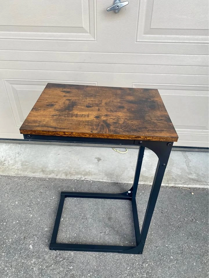 C-Shaped Set of 2 Side Table | Rustic Brown + Black