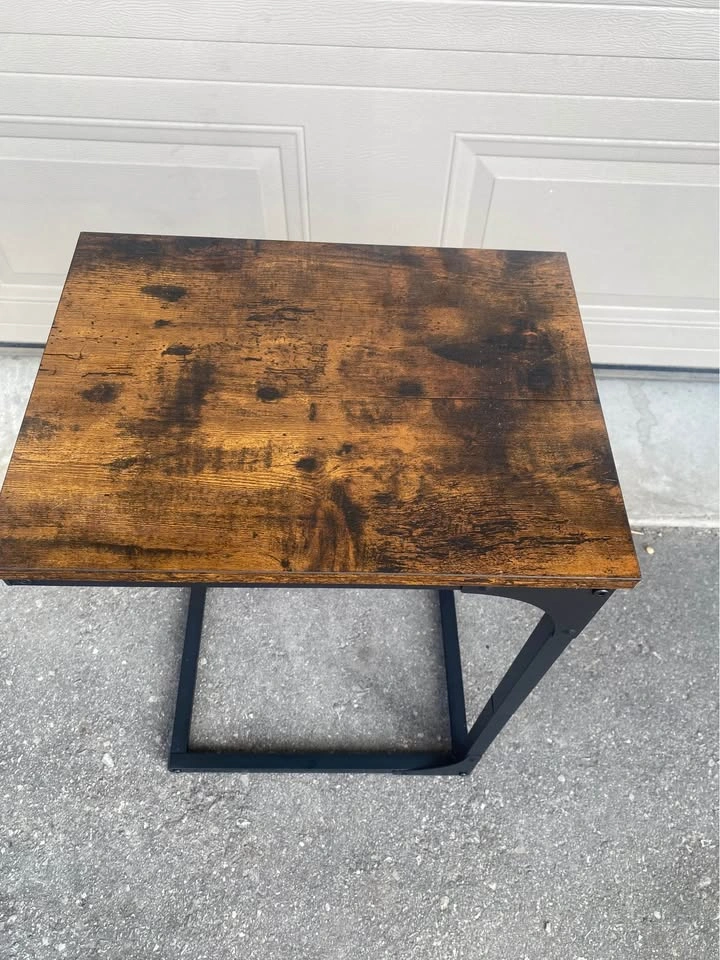 C-Shaped Set of 2 Side Table | Rustic Brown + Black - photo 2