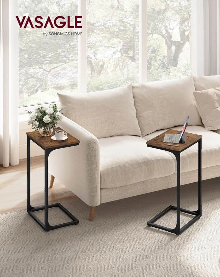C-Shaped Set of 2 Side Table | Rustic Brown + Black - photo 4
