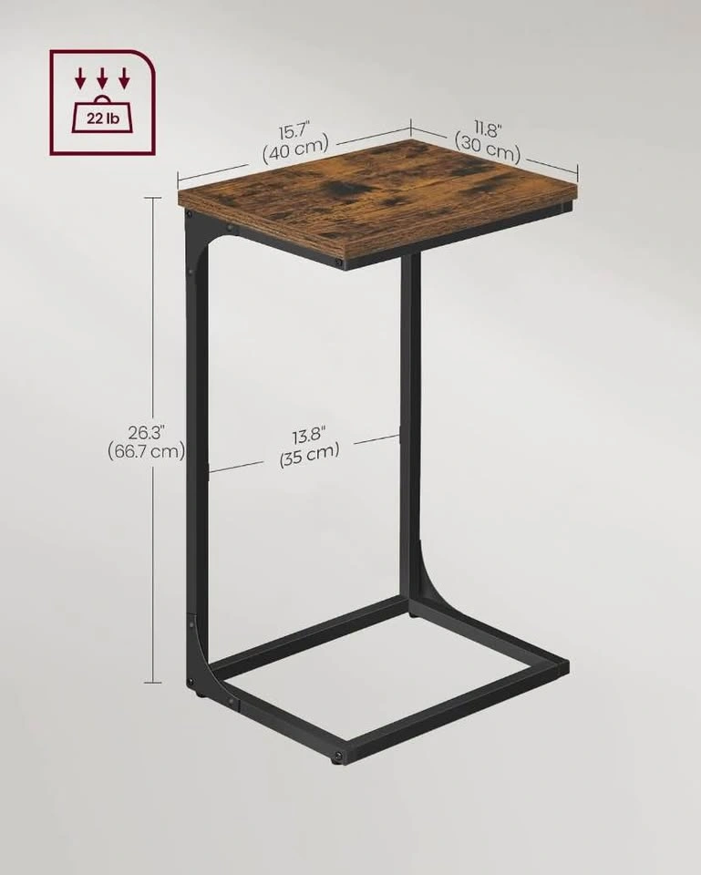 C-Shaped Set of 2 Side Table | Rustic Brown + Black - photo 5