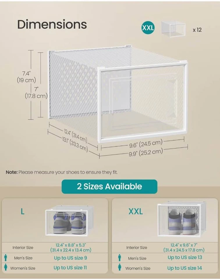 Clear Plastic Shoe Storage Box | Set of 12 XXL Stackable - photo 3