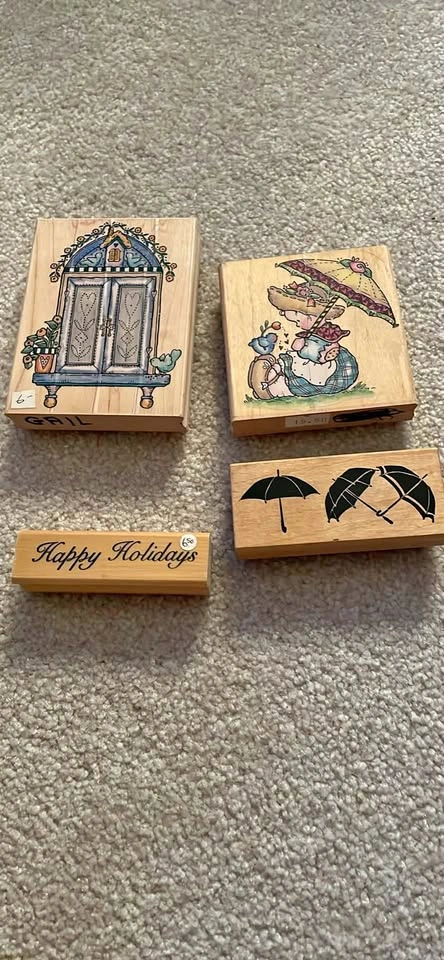 Set of 4 Decorative Wooden Rubber Stamps