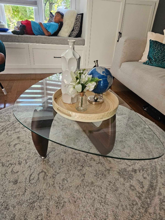 Noguchi-Style Coffee Table - Glass & Walnut