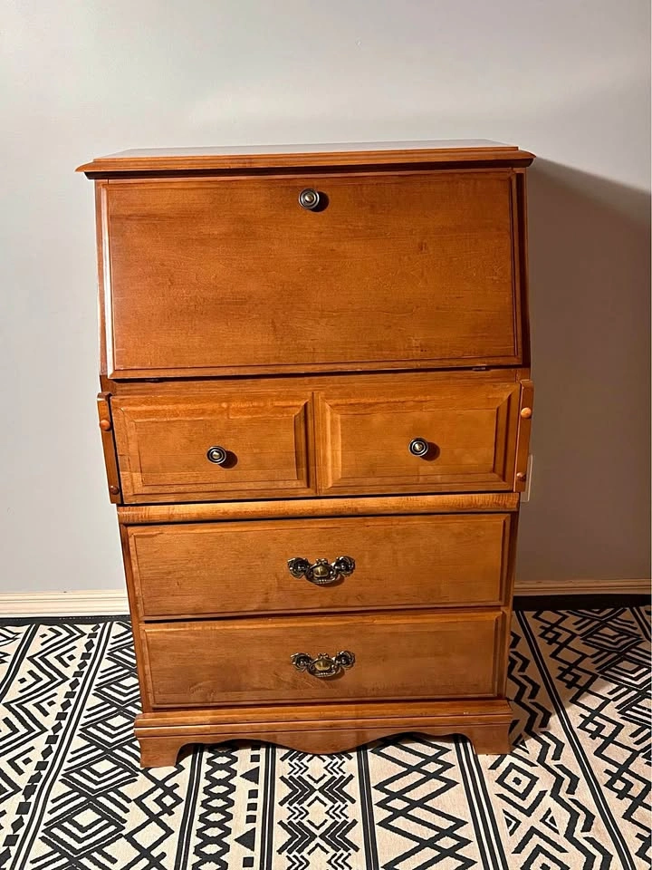 Vintage Solid Maple Secretary Desk with Drop Front & Drawers