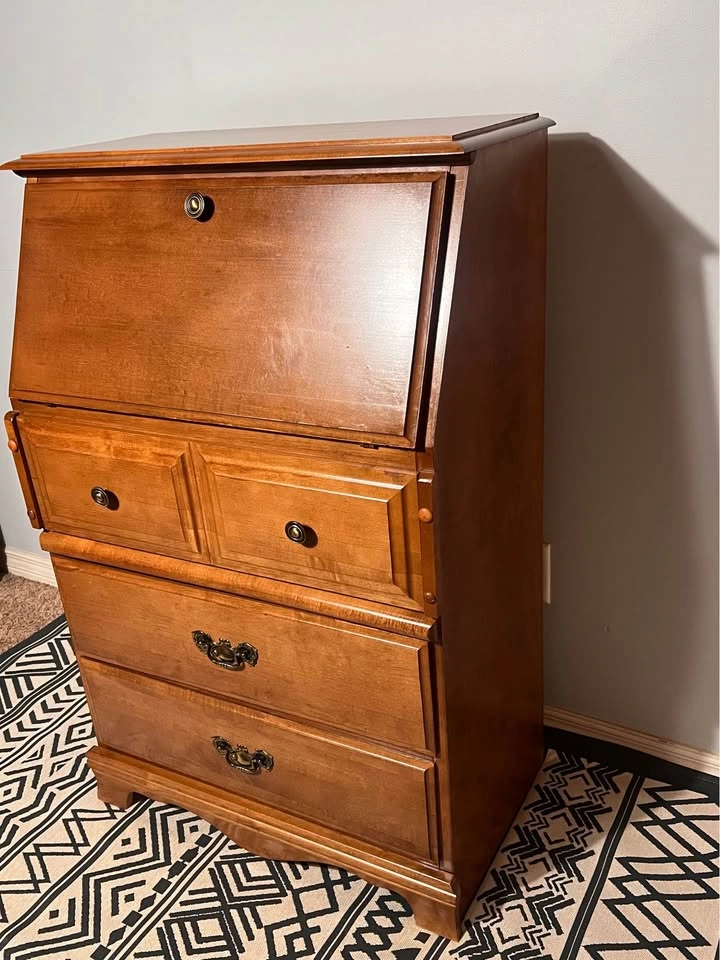Vintage Solid Maple Secretary Desk with Drop Front & Drawers - photo 2