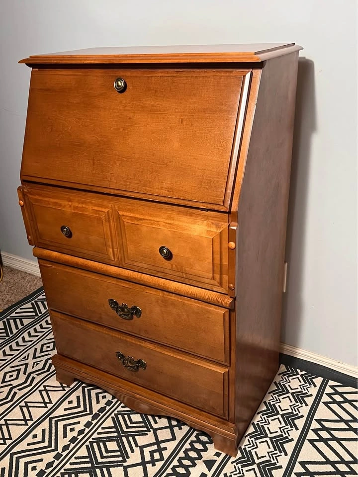 Vintage Solid Maple Secretary Desk with Drop Front & Drawers - photo 3