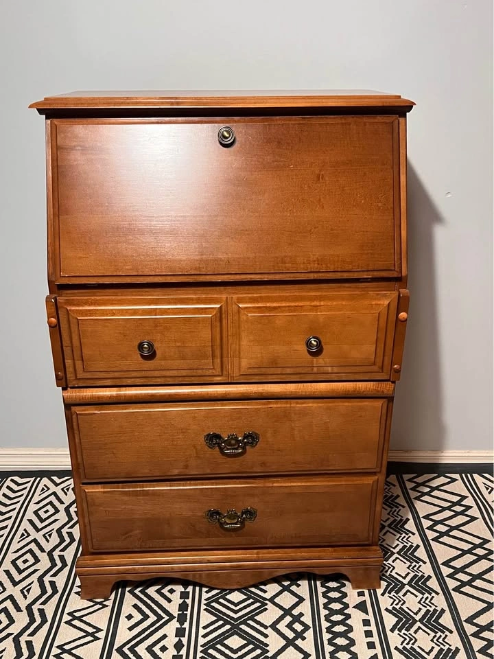 Vintage Solid Maple Secretary Desk with Drop Front & Drawers - photo 4