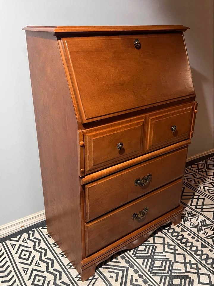 Vintage Solid Maple Secretary Desk with Drop Front & Drawers - photo 5