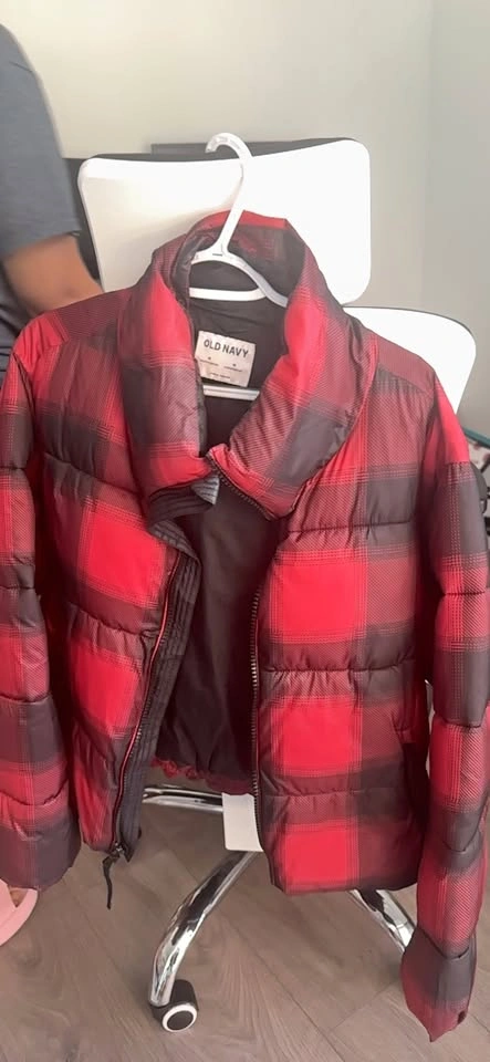 Old Navy Red Black Plaid Puffer Jacket