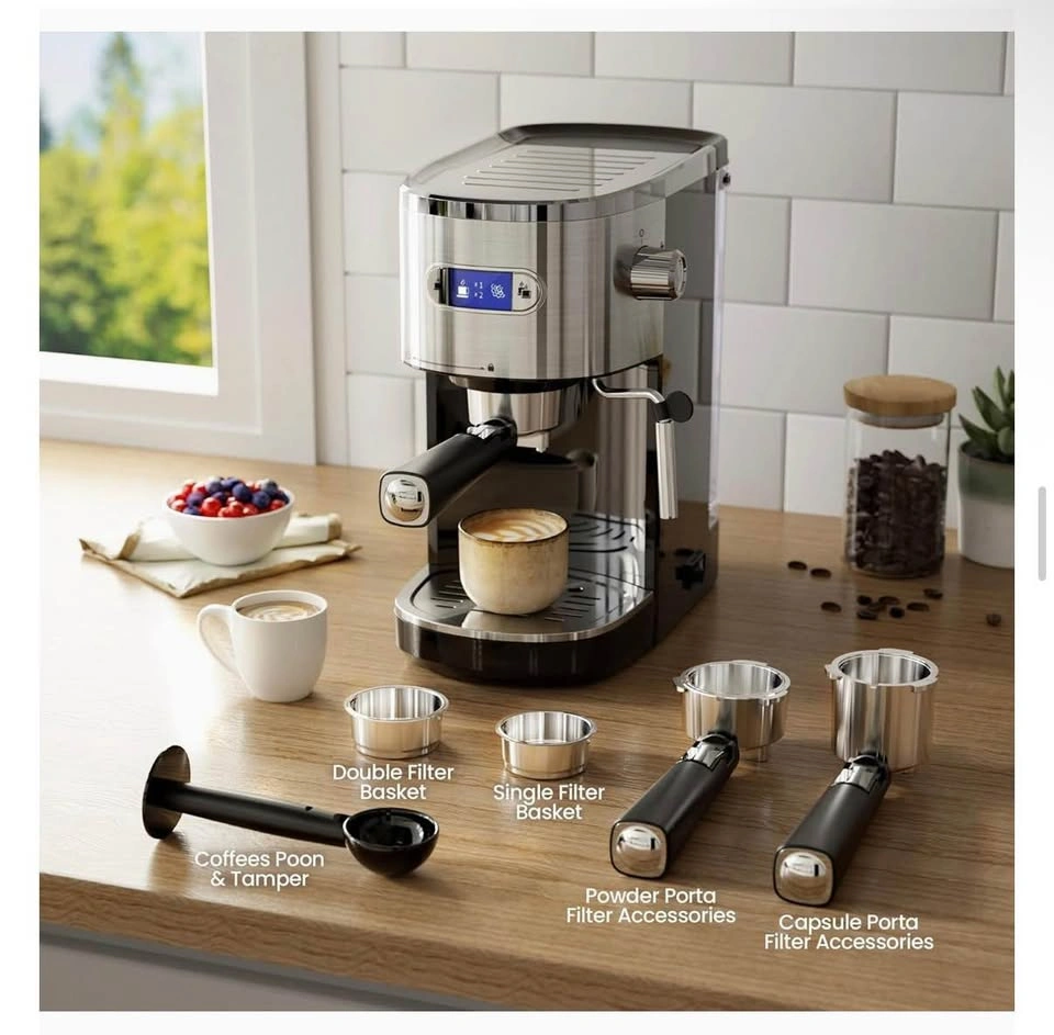Steel 20 Bar Espresso Machine with Milk Frother + Pitcher - photo 3
