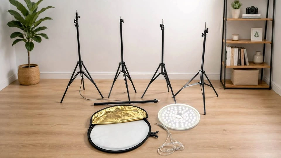 Photography Lighting Kit – 4 Light Stands + LED Ring Light + Ref